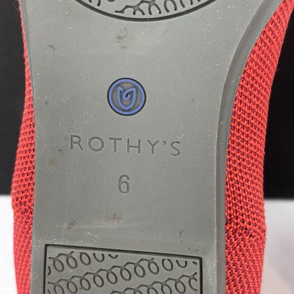 Rothys The Flat Loafer W6 Dark‎ Red Knit Halo Ballet Round Toe/Slip-On Blue Trim - Picture 11 of 16
